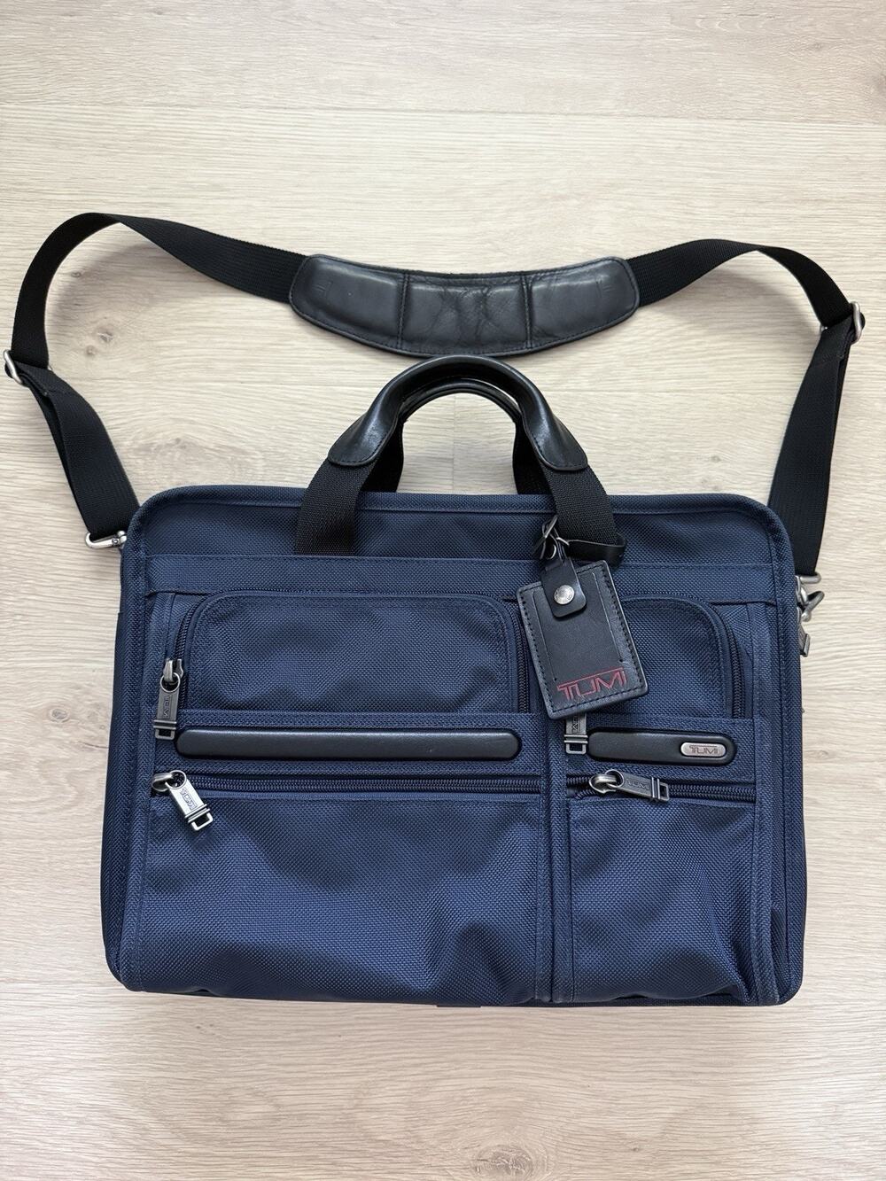 Tumi Alpha 26141 Gen 4 Expandable Organizer Briefcase Navy Blue Nylon w/ Strap